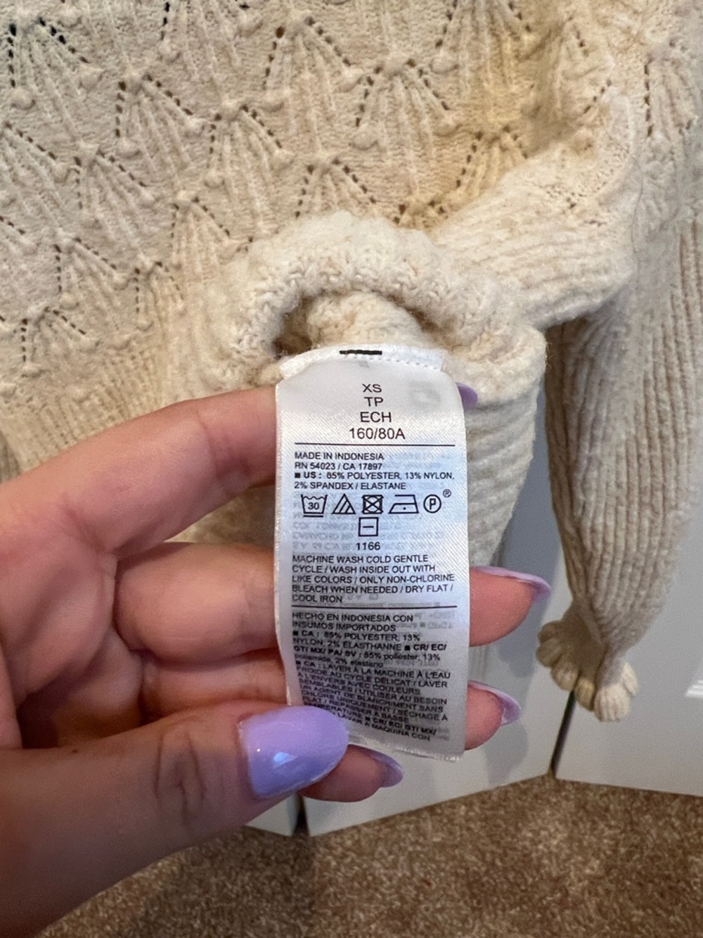 Old Navy Cream Pointelle Crewneck Sweater with Scalloped Cuffs - Picture 2 of 3